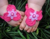 Baby Barefoot Sandals - Hot Pink Rosettes, Barefoot Sandals, Sandals, Sandles