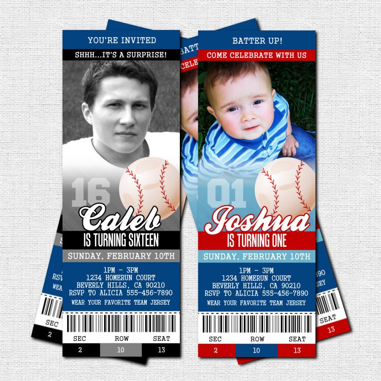 BASEBALL TICKET INVITATIONS Birthday Party - Modern Design - (print your own) Personalized Printable