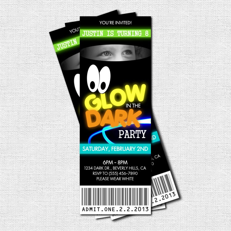 GLOW in the DARK PARTY Ticket Invitations - (print your own) Personalized Birthday Printable