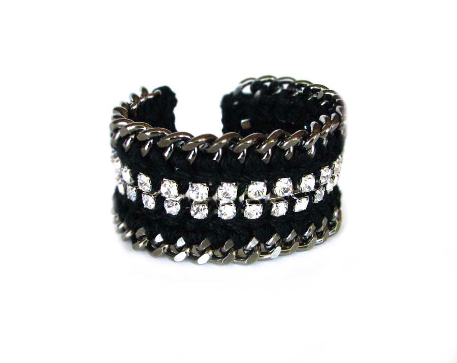 Chunky rhinrstone Bracelet-Black ,Silver
