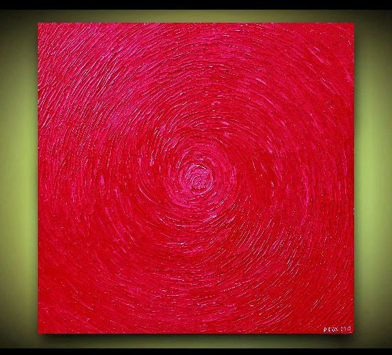 Original Abstract Handpainted Canvas Modern Impasto palette Knife "Red Squire" Painting . Size 36 X 36.