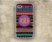 Geometric Iphone 5 case, personalized Iphone 4 case - Aztec tribal pattern colors - monogram Iphone cover, plastic or silicone (9888)