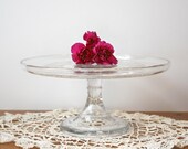Vintage Clear Cut Glass Cake Plate depression 1930s 1940s spring mothers day easter