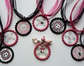 8 Girl skull Party includes bottle caps and necklaces, party favors, birthday, special occasion, girl party