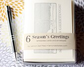 Letterpress card set Season's Greetings snow scene silver holiday christmas card set, set of 6