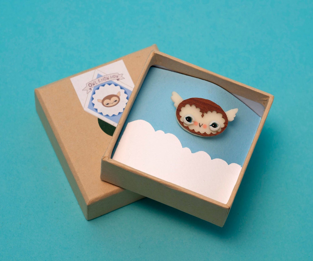 Light Brown Owl Brooch by Lost in the Woods