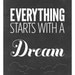 Inspiring Quote print Typography poster - Vintage-Style black and white art print - Everything starts with a dream A3