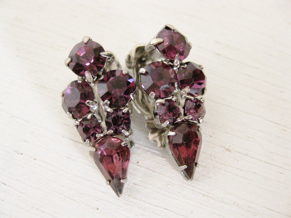 vintage 1950s clip-ons earrings. PURPLE RAIN.