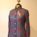 Vintage 1970s Navy Blue Country Button Up Shirt / White Polka Dots with Red Embroidered Flowers / Medium