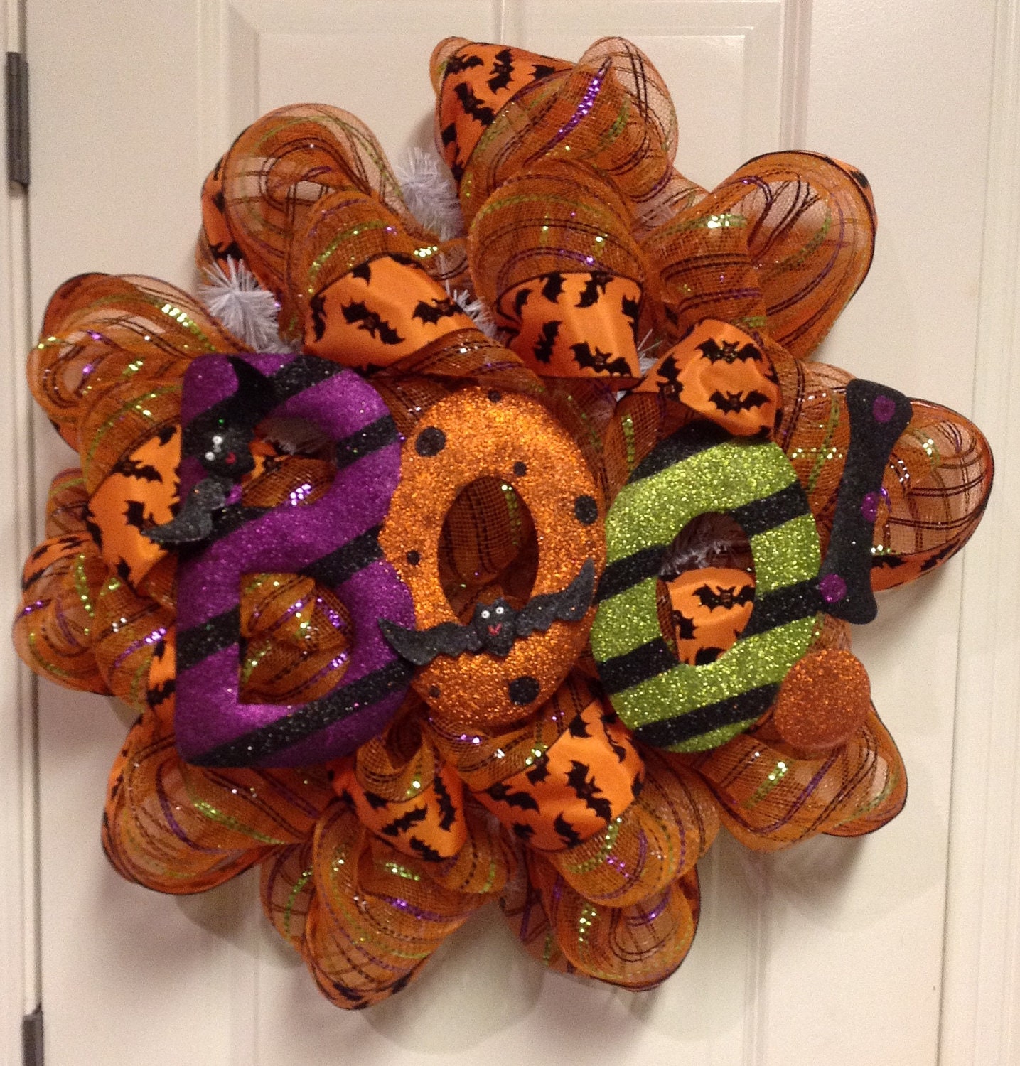 Orange Striped Halloween Deco Poly Mesh Wreath