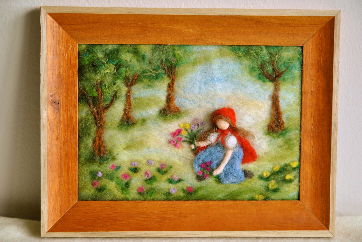 Waldorf inspired needle felted Fairy Tale/ Wool Picture:The Little Red Riding Hood.