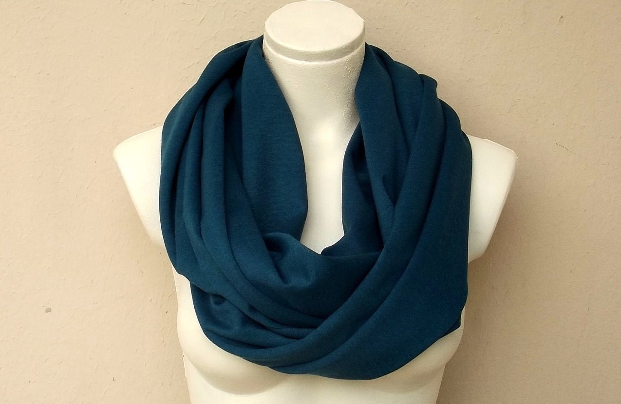 Peacock Blue Infinity Scarf Cotton Jersey- Loop Circle Eternity Scarf- Winter Spring Fashion
