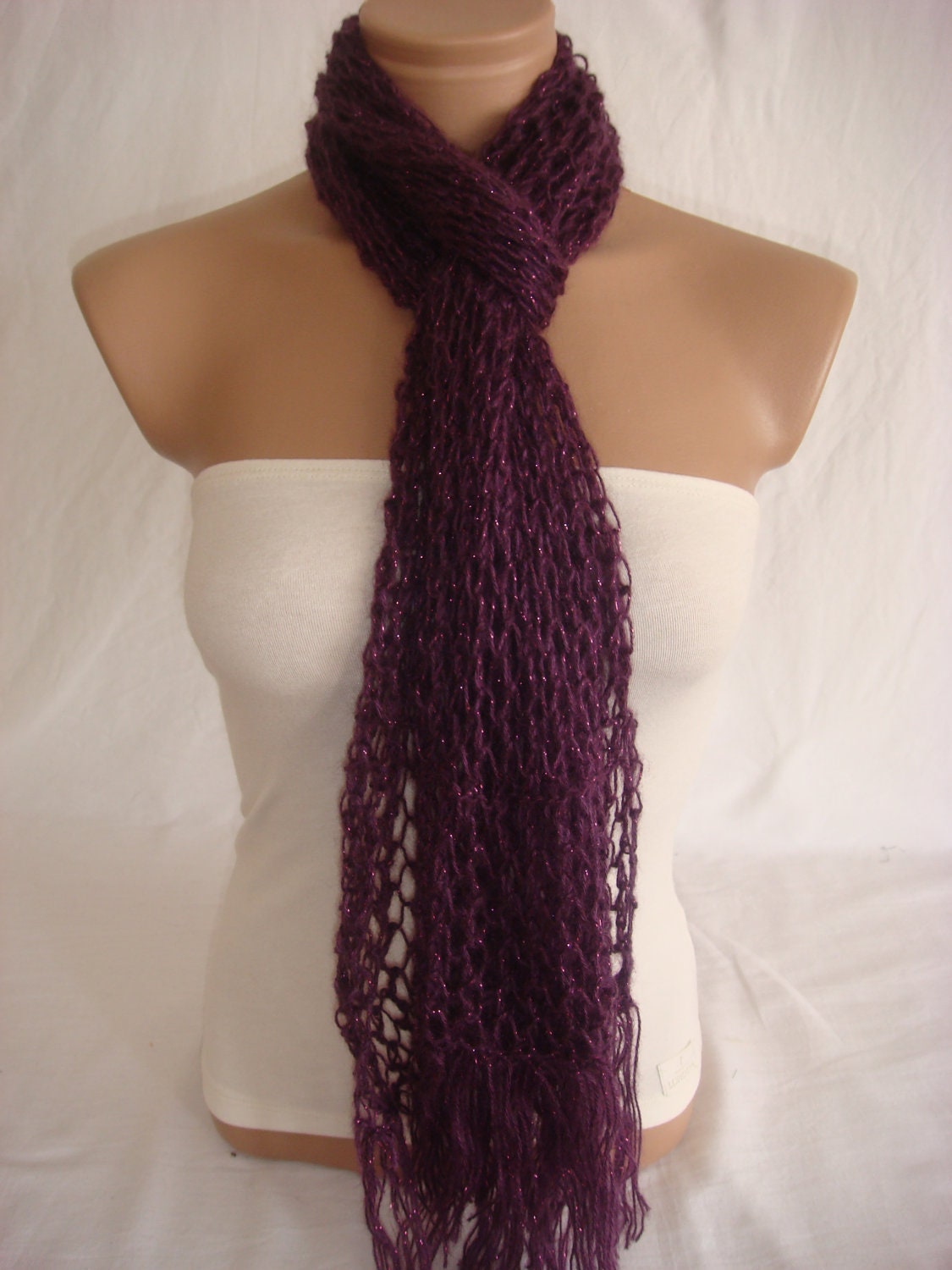 Hand knitted Purple Wool&Mohair Scarf by Arzu's Style