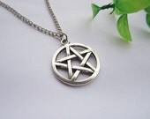 Supernatural inspiron--Pentagram necklace,Magic charm silver Pentagram pendant, alloy chain