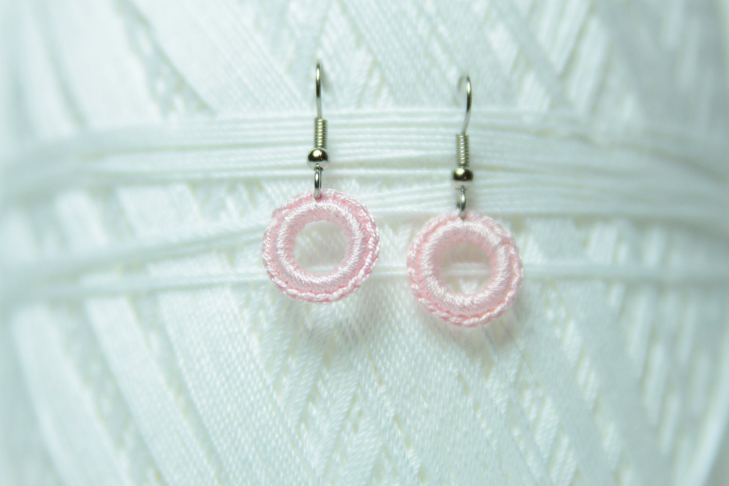 Baby pink small crocheted earring