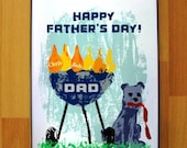 Personalized Father's Day Gift - Family BBQ Grill and Dog Framed Art Print
