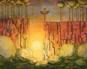 Art illustration print - Dawn at Cliffs - 7 x 10