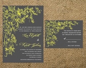 PRINTABLE Charcoal Dark Gray White Yellow Mustard Elegant Floral Classy Modern Wedding Invitation Set- colors and wording can be changed