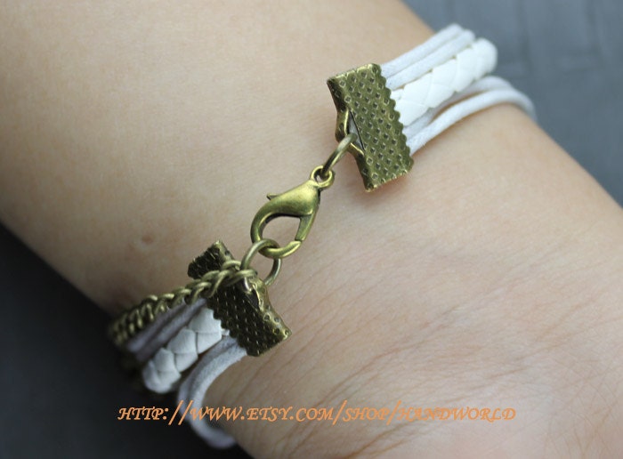 Silvery love bracelet infinity karma bracelet wish bracelet white leather bracelet -N539