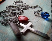 Sea glass Jewelry. Faith Hope Love Pendant. Cross Jewelry. Evil Eye necklace. Beach Stone. Pebble Rock. Beach Wedding. Birthday. Item 037
