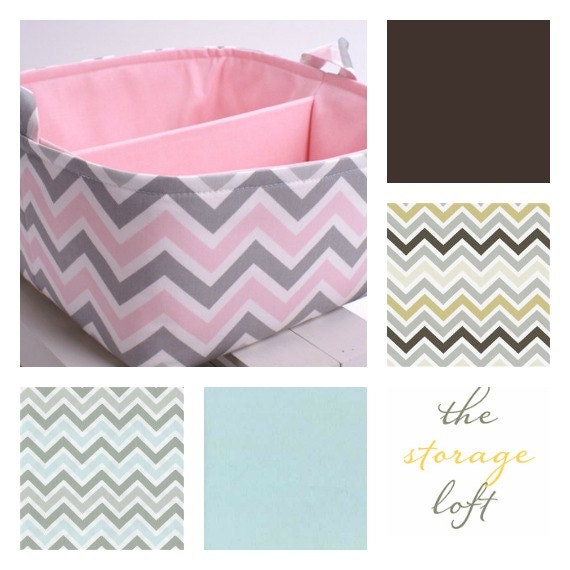 LG 10"x10"x6" Diaper Caddy - Storage Bin Basket Container Organizer - Chevron Zigzag Fabric