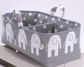XL Long Diaper Caddy - Storage Bin Basket Container Organizer -Grey Elephant Fabric