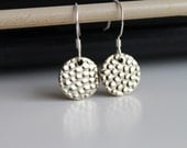 Tiny golden earrings, dangle hammered silver/gold small disk earrings, 925 sterling silwer earrings, simple everyday jewelry