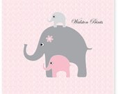 Elephant kids wall art - Childrens art - pink and gray nursery art - pink elephant art -  wall art for girls - baby room decor - kids prints