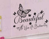 Beautiful Like Butterfly Inspirational Motivational Women Girl Large Wall Decal Lettering Decoration Vinyl Quote Sticker Decor Art  J8