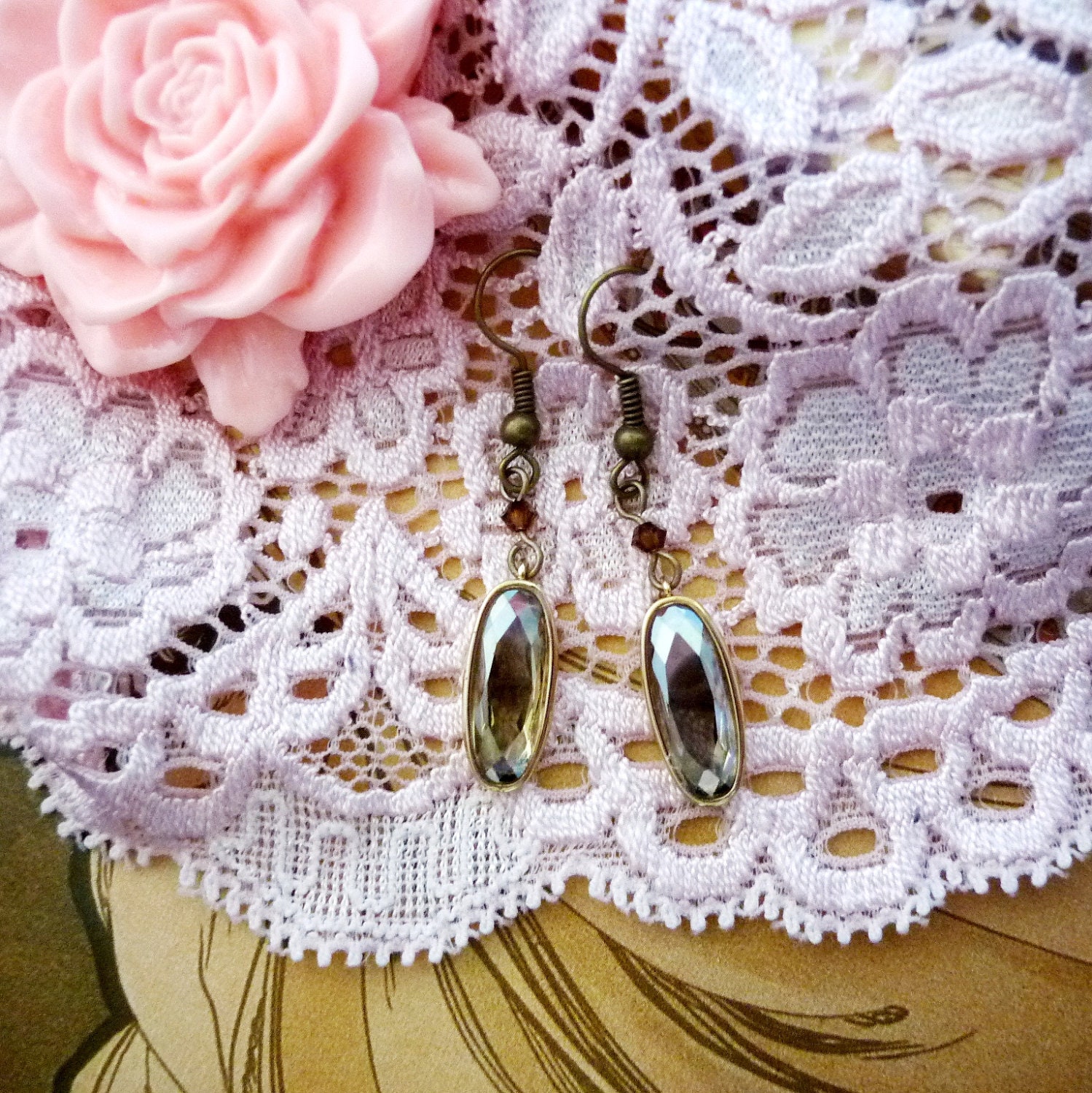 Swarovski Crystal Bridal Dangle Brass Earrings