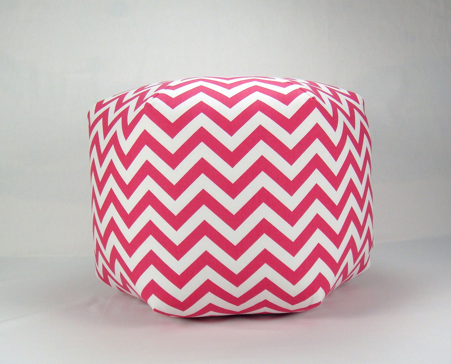 24 Inch Contemporary Modern Floor Ottoman Pouf Pillow Candy Pink/ White Chevron Zig Zag