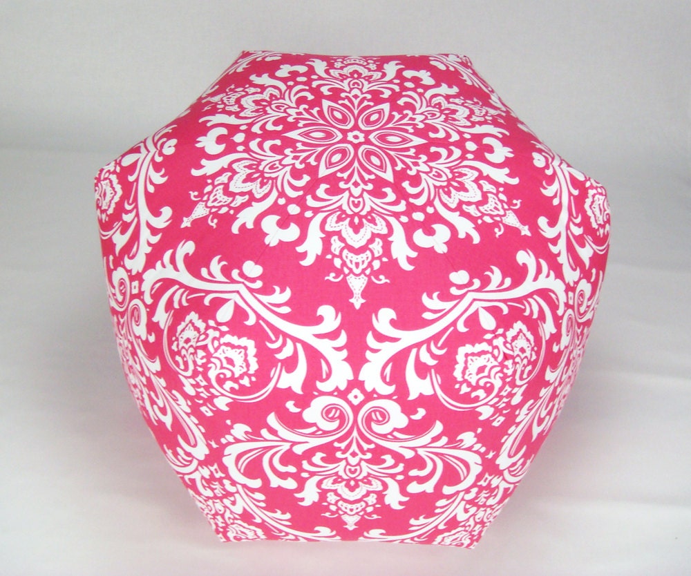 24" Floor Ottoman Pouf Pillow Candy Pink & White - Damask Contemporary Modern Print