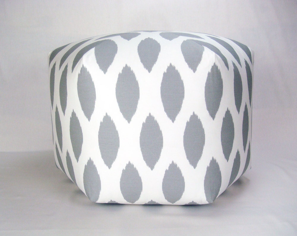 Nursery Decor Floor Ottoman Pouf Pillow Storm Gray & White - Chipper Ikat Print
