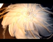 Ivory Feather Fascinator with Vintage Sequin and Beaded Pearl Center Setting for the Bride