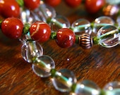 Zen Mala, Meditation, Prayer Beads, Red Jasper and Crystal Quartz, Yoga Jewelry