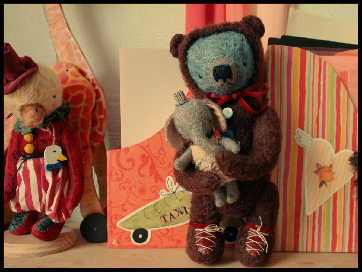 Super DEAL 2 PDF Epatterns for 13 inch Teddy Bear from Childhood and 5 inch Clown Elephant Girl - by Sasha Pokrass