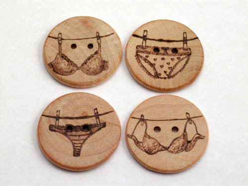 Four underwear wooden Buttons, black, round, handmade, wooden button, wood, pyrography art, designer, artist, knitted clothing button