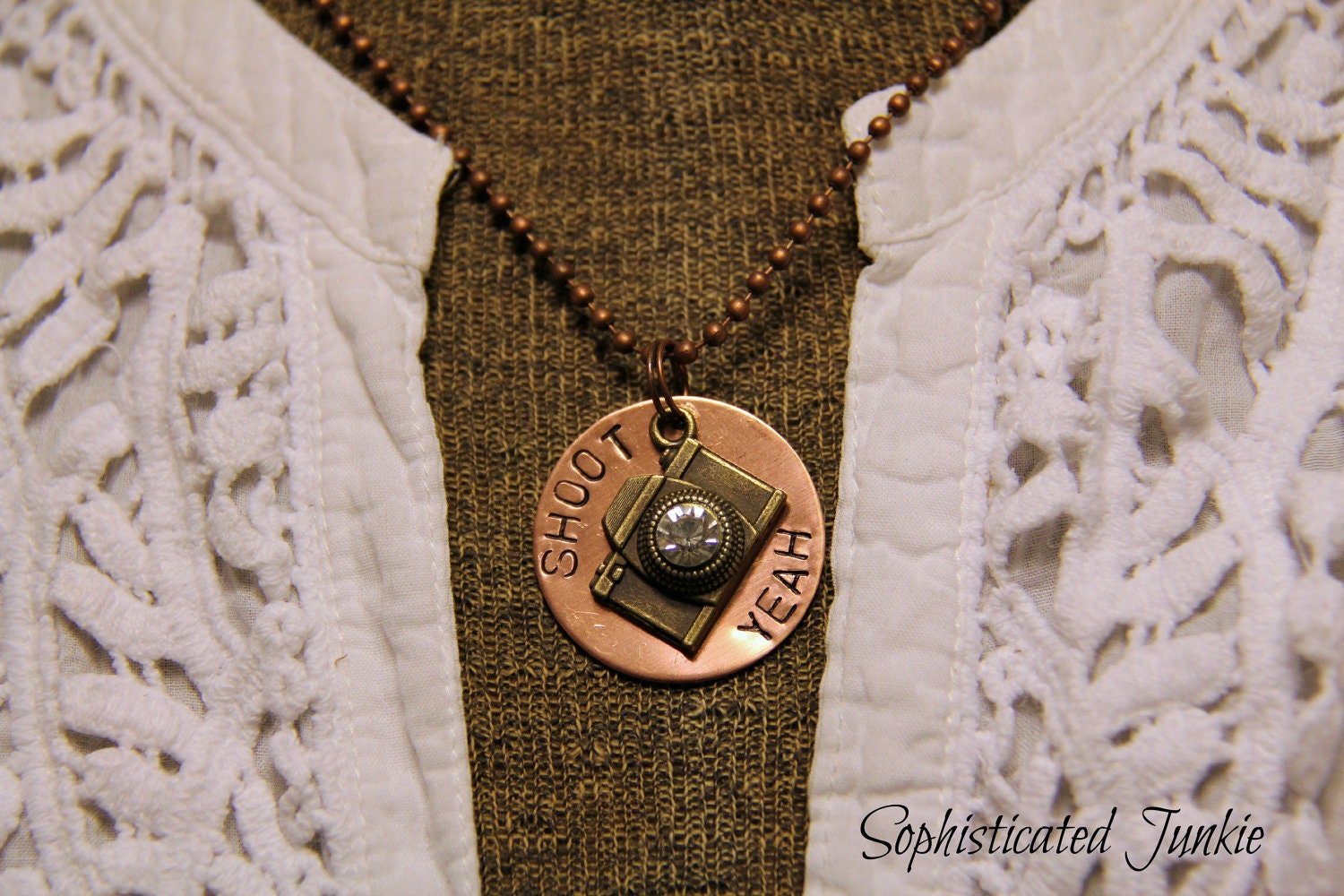 SALE Shoot Yeah Hand Stamped Necklace