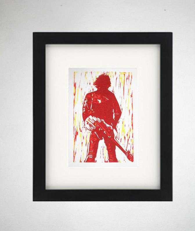 Bruce Springsteen hand pulled single-block reduction linocut print