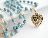 Turquoise Necklace, Gemstone Necklace, Wire Wrapped Necklace, Gemstone Chain