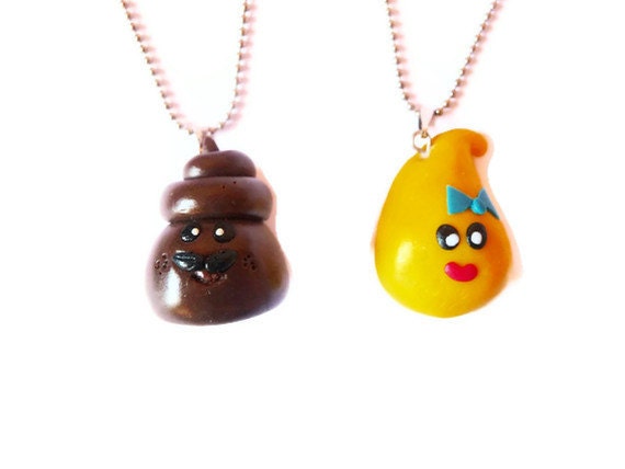 Best Friends Necklace, Mrs. Pee and Mr. Poo Necklace - Kawaii Necklace Set - Friendship Necklaces