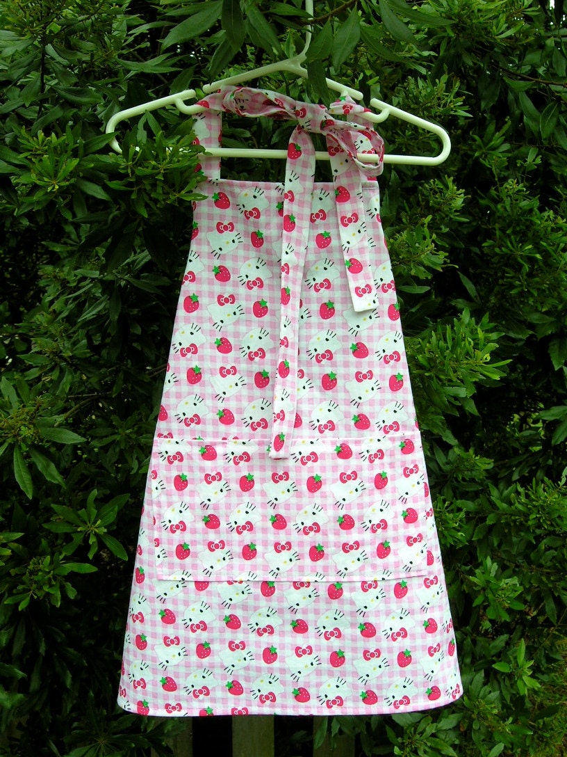 Kids Apron - Hello Kitty Strawberry Childrens Apron - Childs Apron - Kitchen Accessory