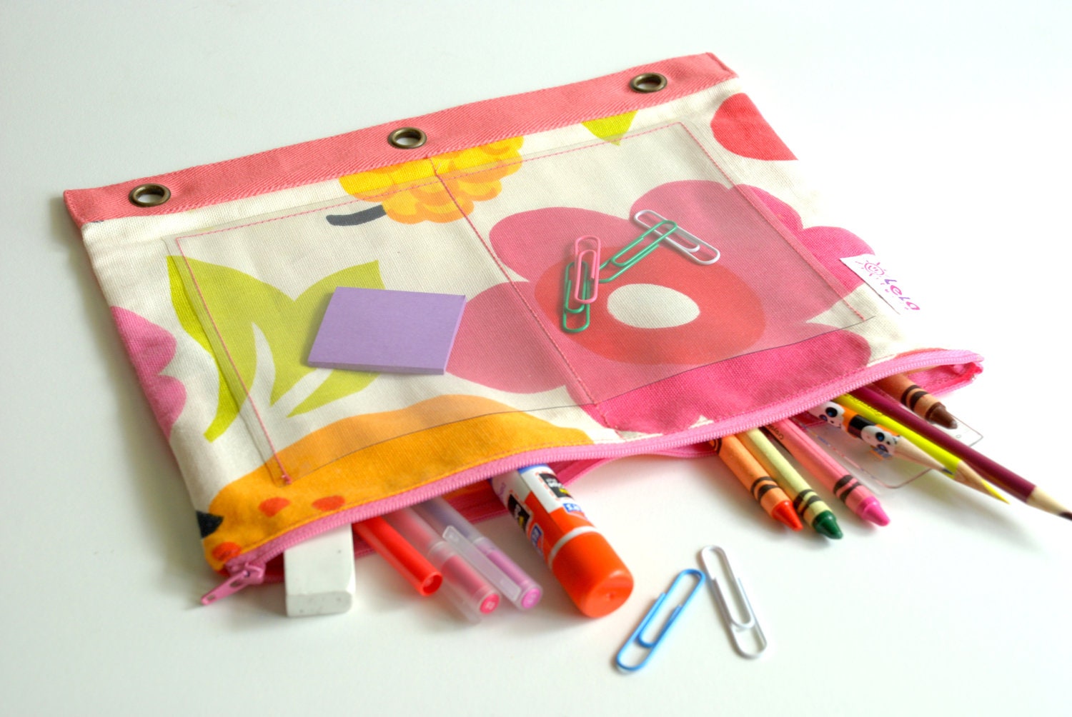 Binder Storage Pouch, 3 Ring Binder Pouch, Girl Binder Case, Multi Purpose Pouch, Sticker Storage-Pink Flower Fruit