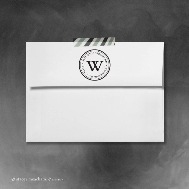 Custom return address stamp // rubber stamp // stamp // self inking // Circle monogram