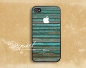 iPhone 4 case, iPhone 4s case, case for iPhone 4, wood pattern mint stripe with apple logo B330