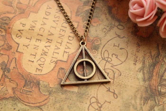 harry potter necklace,retro bronze Deathly Hallows pendant necklace---N041