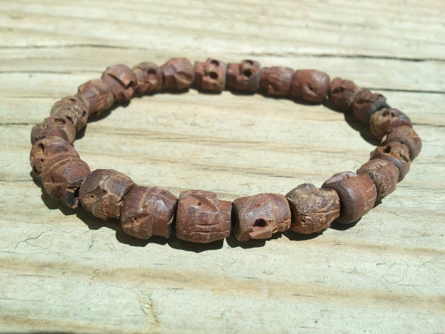 Brown wooden skull bracelet