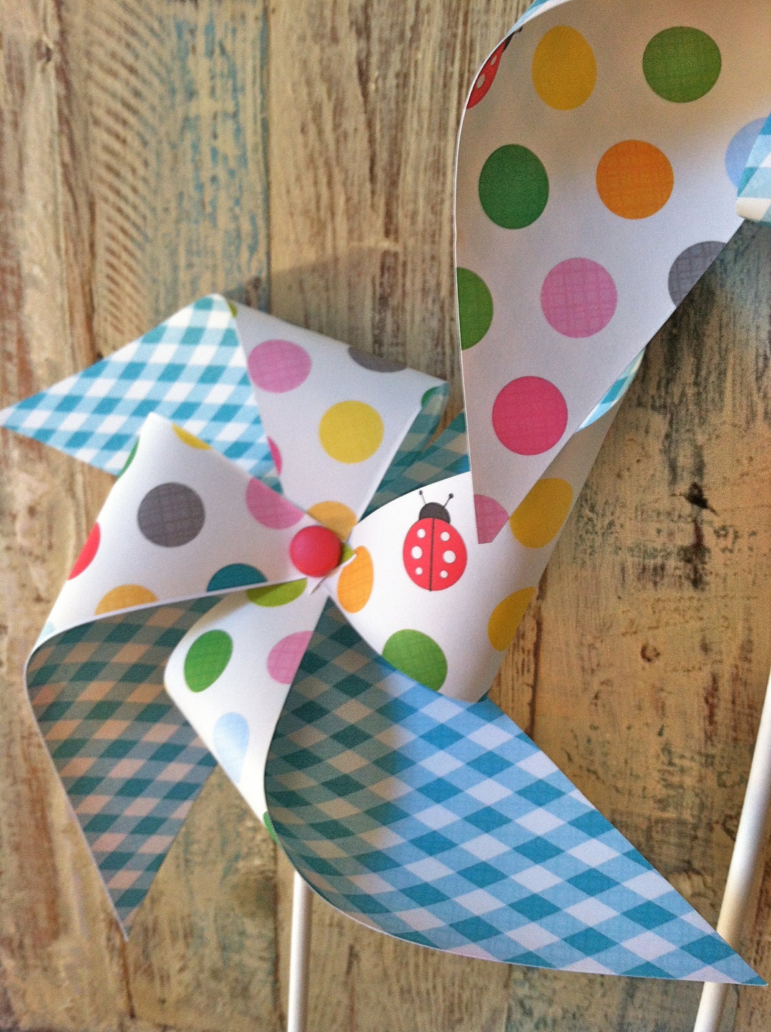 Pinwheels - Lady Bug Picnic - Set of 5 Tall Pinwheels and 12 Mini Pinwheels