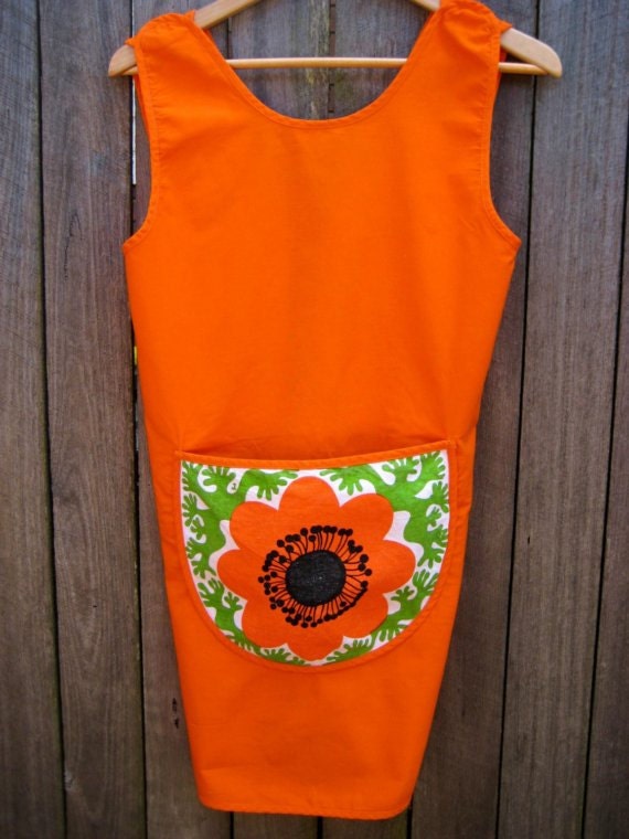 Vintage Mid Century Orange Pinafore Apron