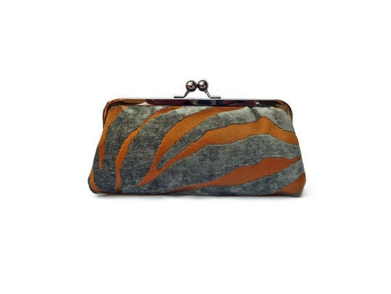 Grey Gold Clutch Zebra Stripe Chicago Fine Threads Purse